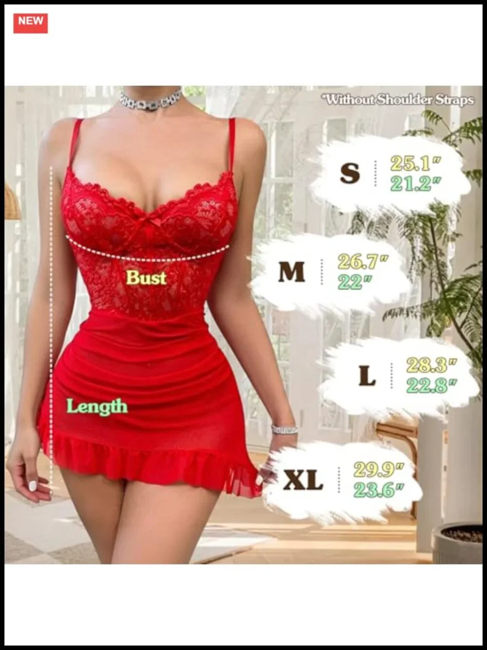 Lace Babydoll Chemise Lingerie Set with Adjustable Spaghetti Straps and Thong